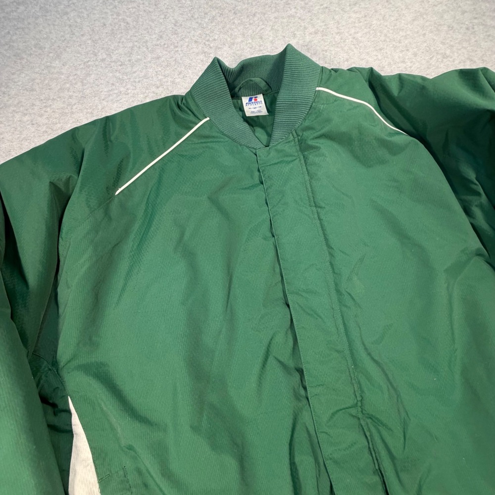Russell Athletic Jacket Mens XL Green Quilted Lined Snap Front Windbreaker